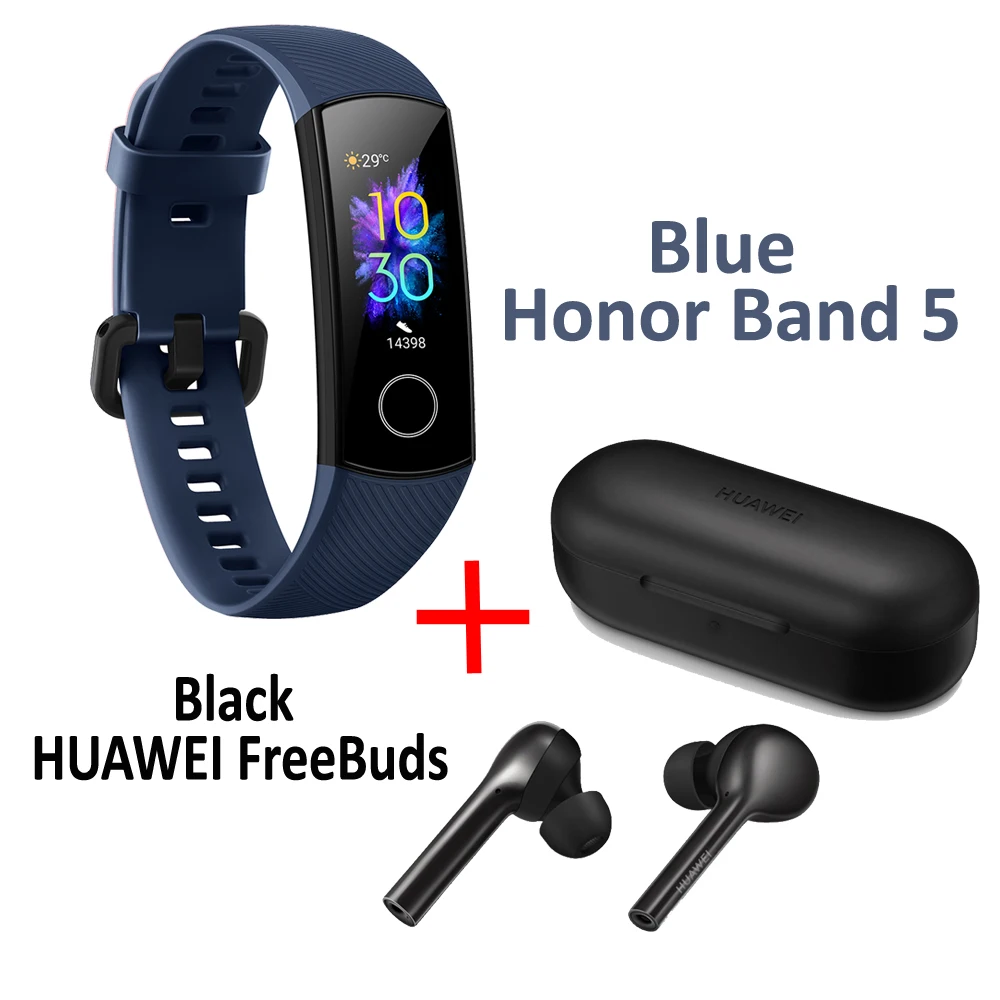 Band with FreeBuds Huawei Honor Band 5 Смарт-браслет с huawei FreeBuds браслет шагомер сенсорный экран для плавания пульсометр для сна - Цвет: Band with FreeBuds