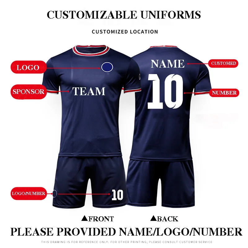 

Soccer Jerseys For Men Customizable Printed France Club Team Name Logo Short Sleeves Quickly Dry Training Football Jerseys Male