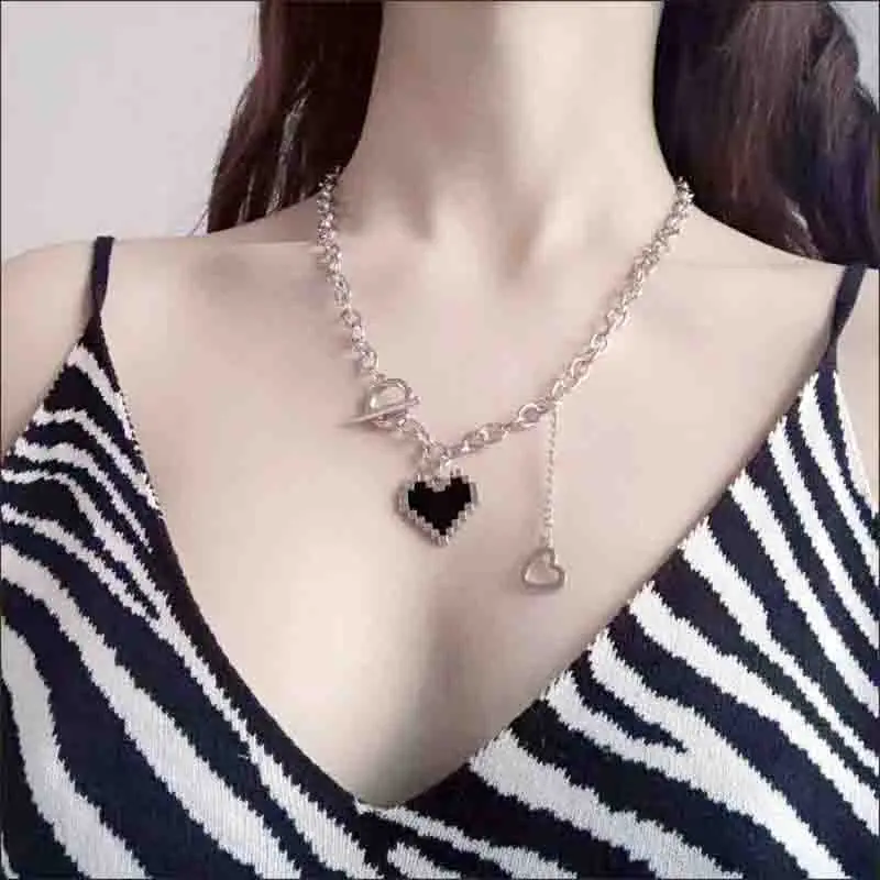 

RXSMll 2022 New Senior Fashion Love Pendant Necklaces For Women Fine Double Link Chain Metal Heart Party Necklace Jewelry Gifts