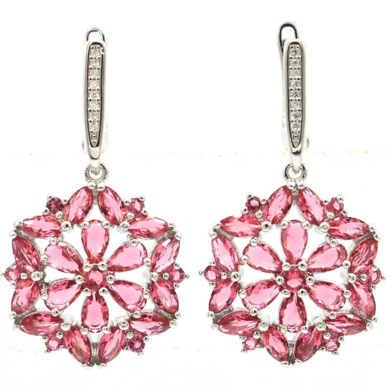

38x21mm SheCrown Jewelry Set 8.0g Pink Raspberry Rhodolite Garnet CZ Ladies Daily Wear 925 Sterling Silver Earrings Pendant