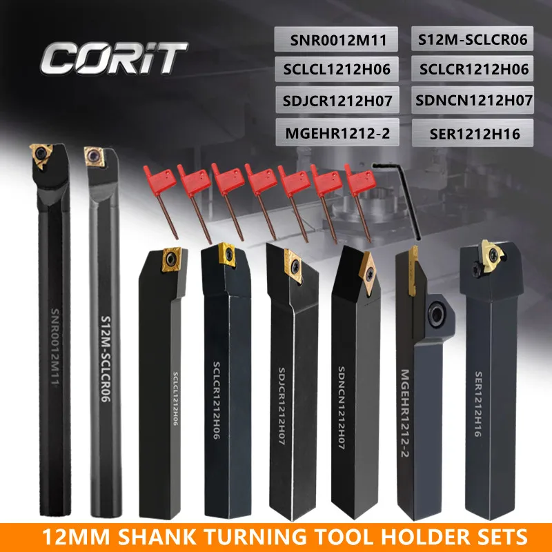 CORIT 8Sets of 12MM CNC Lathe Turning Tool Holder Boring Bar with Applicable Inserts and Wrenches Set for Turning Threading
