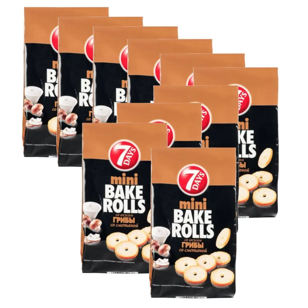 Сухарики мини 7DAYS Bake Rolls с приправой сметана грибы 80г 10 упаковок|Крекеры хлеб| |
