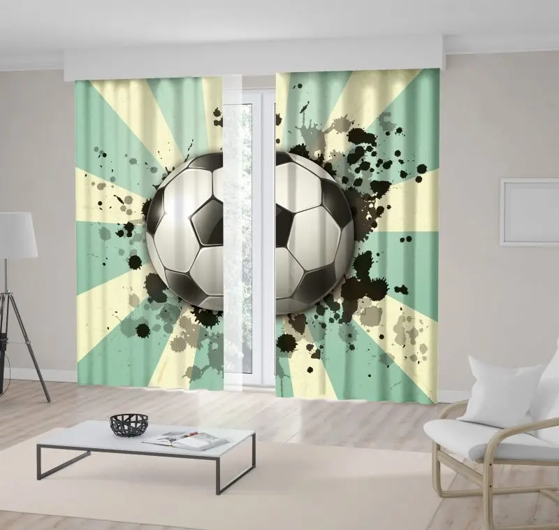 

Curtain Soccer Ball Football on Vintage Striped Background Paint Splashes Fun Sports Artwork Black White Green Beige