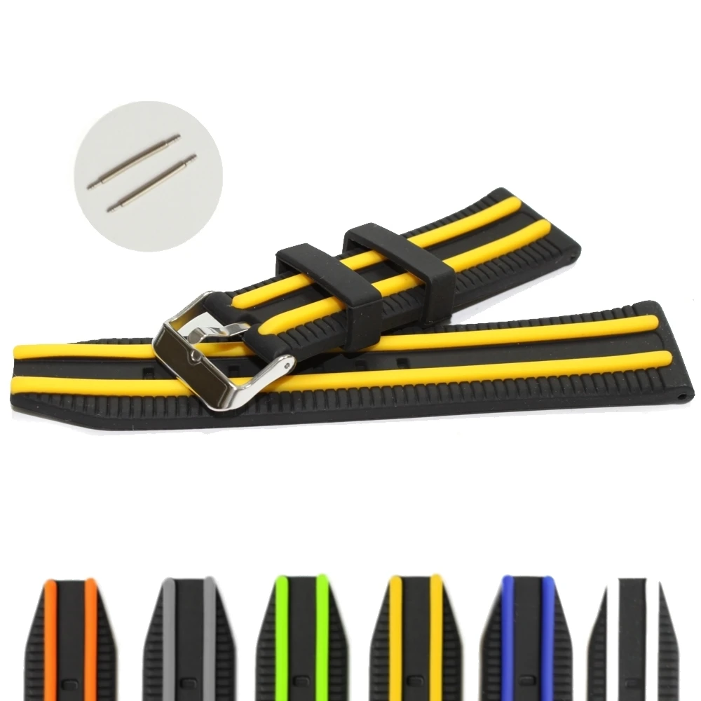 24 мм двухцветный цвет очень красивый черный с желтым мягким силиконовым ремешком