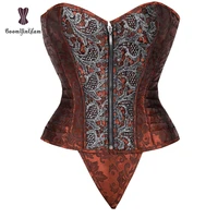 front zip up corsage corset festive clothing brown body shaper full breast bodice vintage steampunk bustier corsets 847