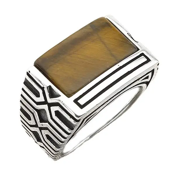 

Мужское кольцо с прямоугольным тигровым глазом, из серебра пробы