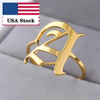 initial letter rings for women stainless steel ring adjustable a z capital alphabet ring jewelry anillos mujer wholesale