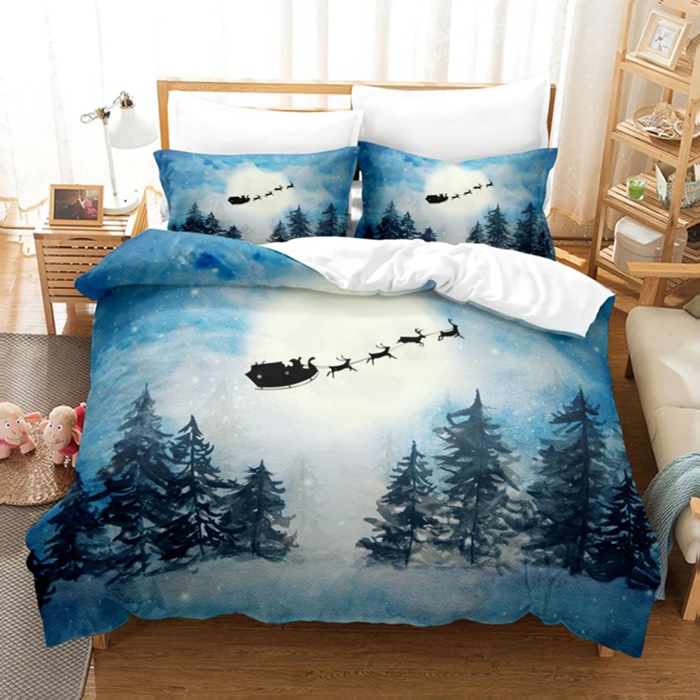 

3D Bedding Sets 3pcs Christmas Soft Bed Sheet Set Decoration Snowflakes Christmas Tree Santa Snowman Bedding Sets Duvet Cover