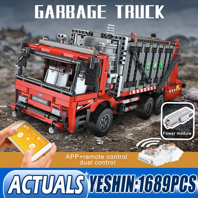 

MOULD KING 15019 Technical RC Car Toys MOC-38031 APP Motorized Garbage Truck Model Building Blocks Bricks Kids Christmas Gifts