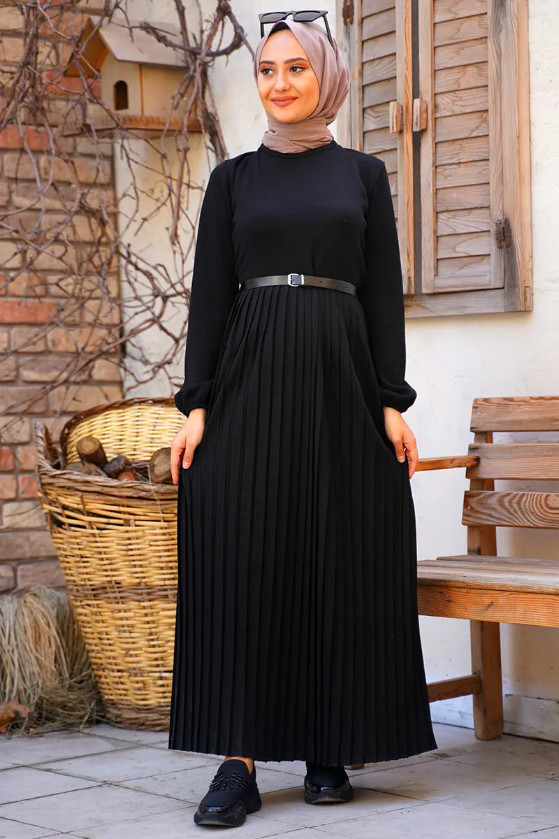 

Knitwear Pleated Women's Maxi Dress Modest Big Size Islamic Clothing Muslim Fashion for winter Dresses Turkey Dubai Hijab 2021