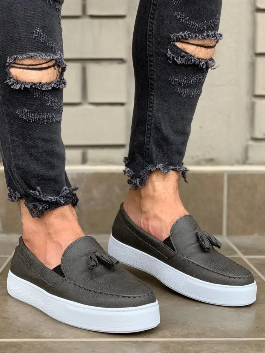 

Knack 717 Male Shoes Casual Sports Classic Young Fashion White Sole Tassel Detail For Spring Autumn Gray (Leather non-)