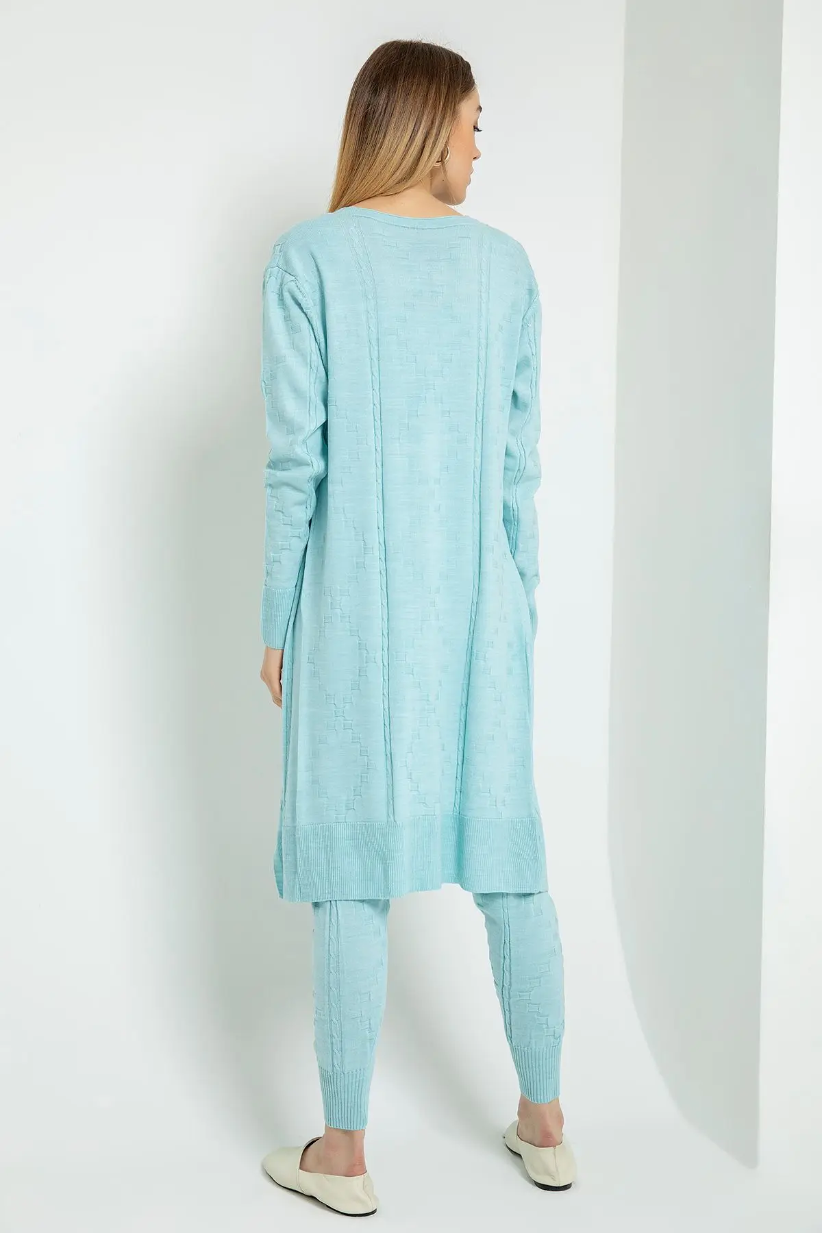 

2021 Casual 3 Pieces Woman Knitwear Sets Comfortable Soft Long Sleeve Cardigan Pants Tops Square detail Tracksuit set Colored