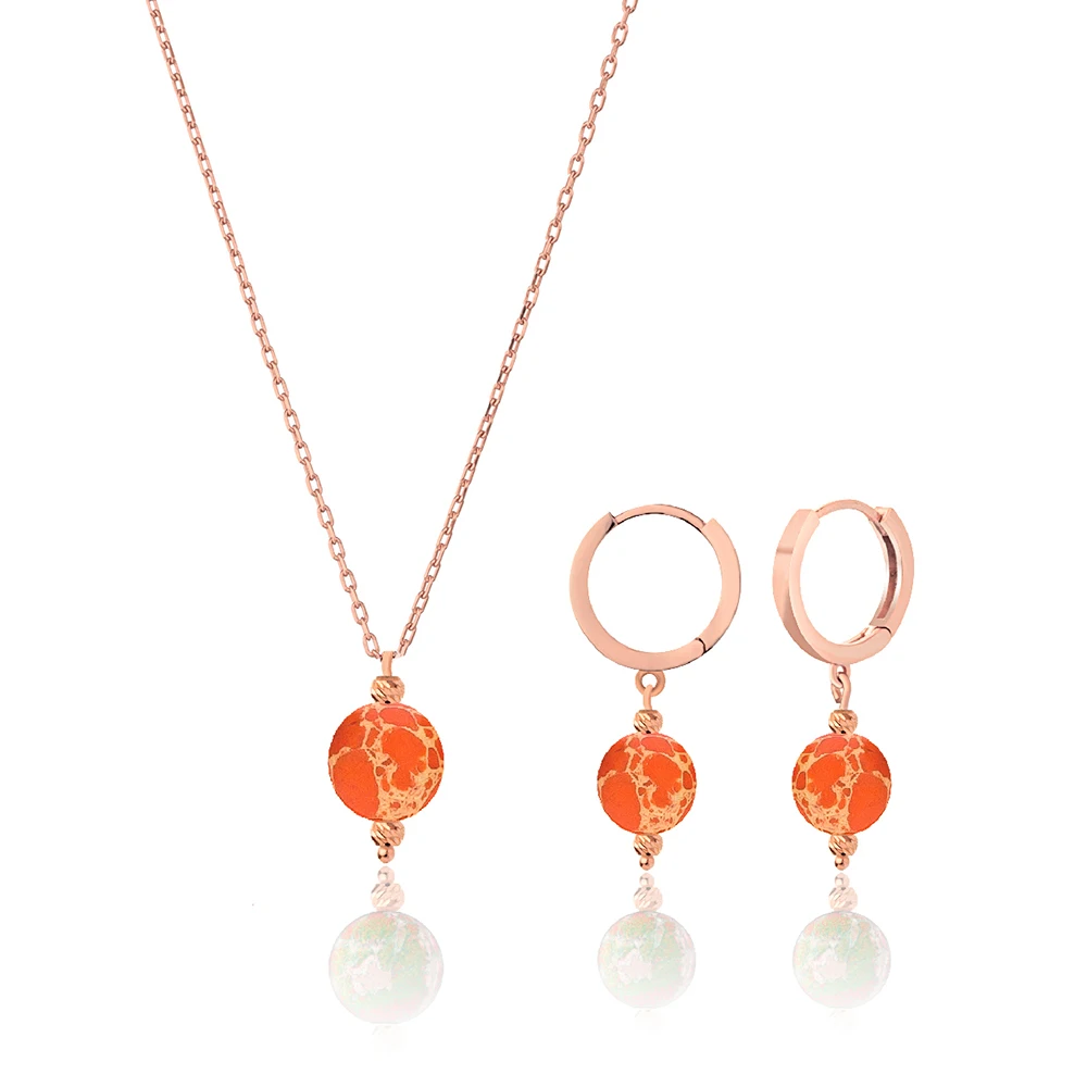 

Fine Orange Varasit 925 Sterling Silver Jewelry Necklace and Earrings Jewelry Set