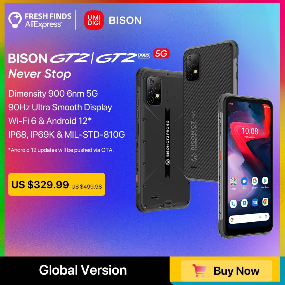 UMIDIGI BISON GT2 5G IP68 Android 12 Rugged Smartphone Dimensity 900 6.5" FHD+ 64MP Camera 6150mAh Battery 90HZ NFC Smart Phone
