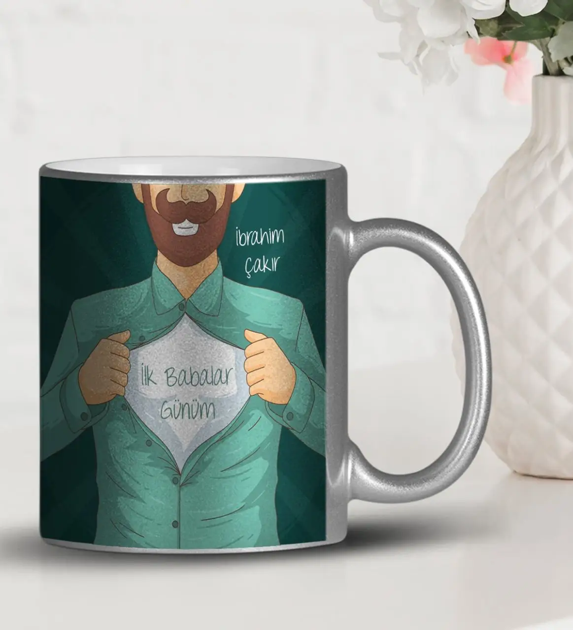 

Personalized Fathers Day Themed Silver Gilt Mug Cup 18-422