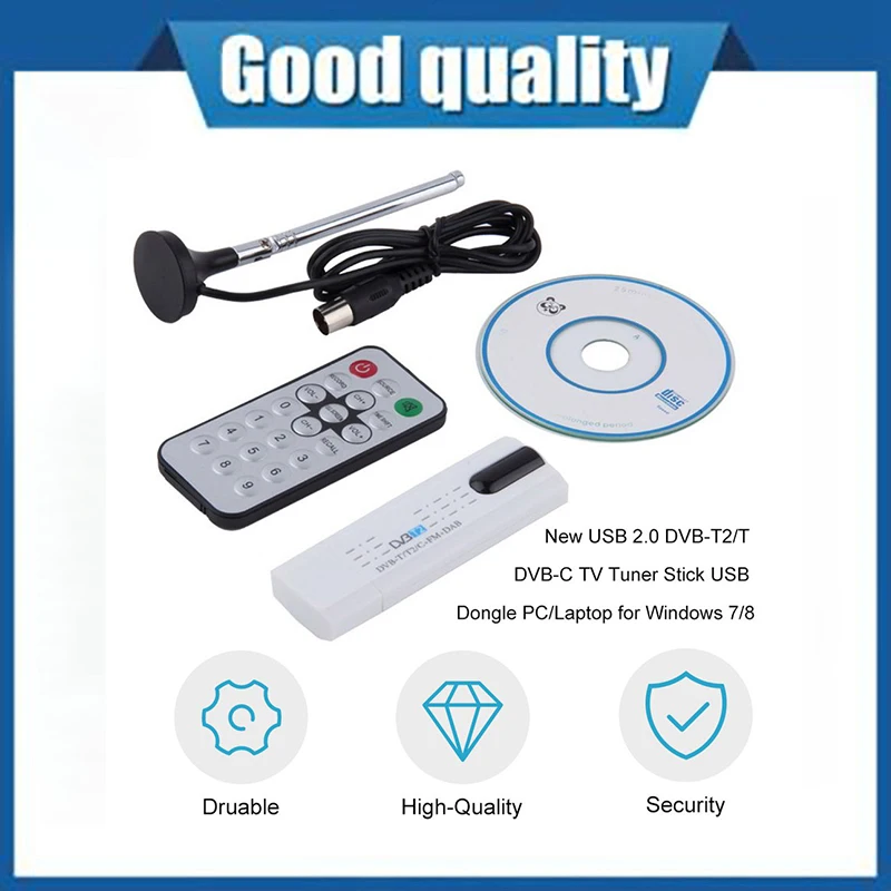 

Digital DVB-T2/T DVB-C USB 2.0 TV Tuner Stick HDTV Receiver with Antenna Remote Control HD USB Dongle PC/Laptop for Windows