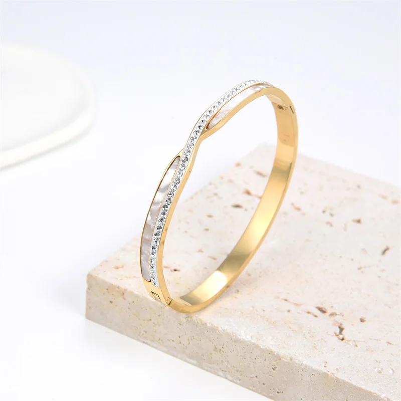 

2022 Circle Gold Stainless Steel Bracelet Fritillaria Zircon Women's Accessories Bangles Fashion Jewelry Hard Bracelets For Girl