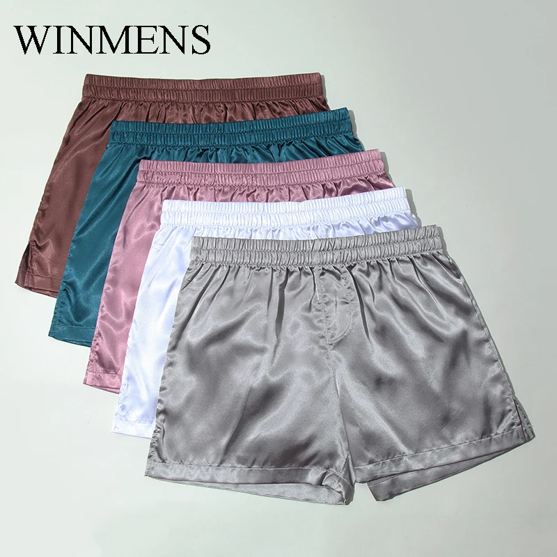 Men's Panties Male Home Shorts Solid Thin Imitation Silk Bulge Pouch Sexy Large Boxer Underwear Low Waisted Loose Trunks