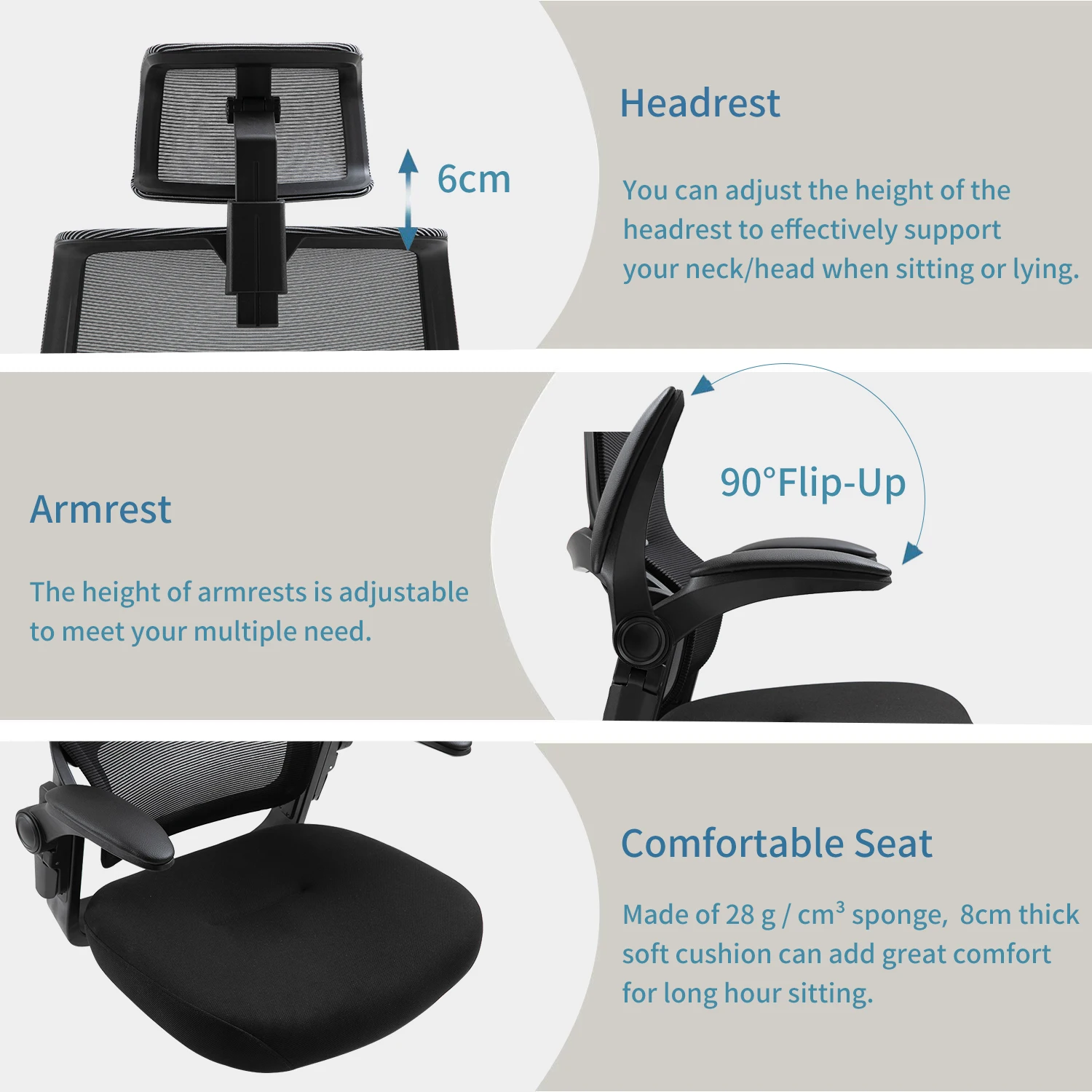 

Sigtua Ergonomic Desk Chair Height-adjustable Computer Chair Executive Chair Comfortable Swivel Breathable Office Chair