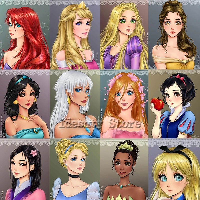 Алмазная живопись Диснеевские принцессы персонажи 5D DIY искусство карикатурный портрет мозаика вышивка хобби круглый сверловки домашний мурал декор на.