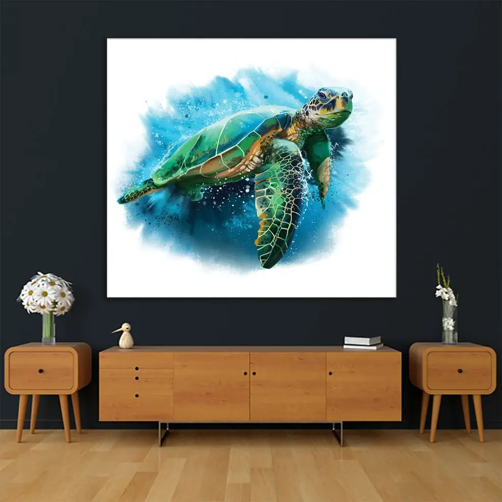 Гобелен Большая Морская Черепаха плавание в море под водой Дикая жизнь