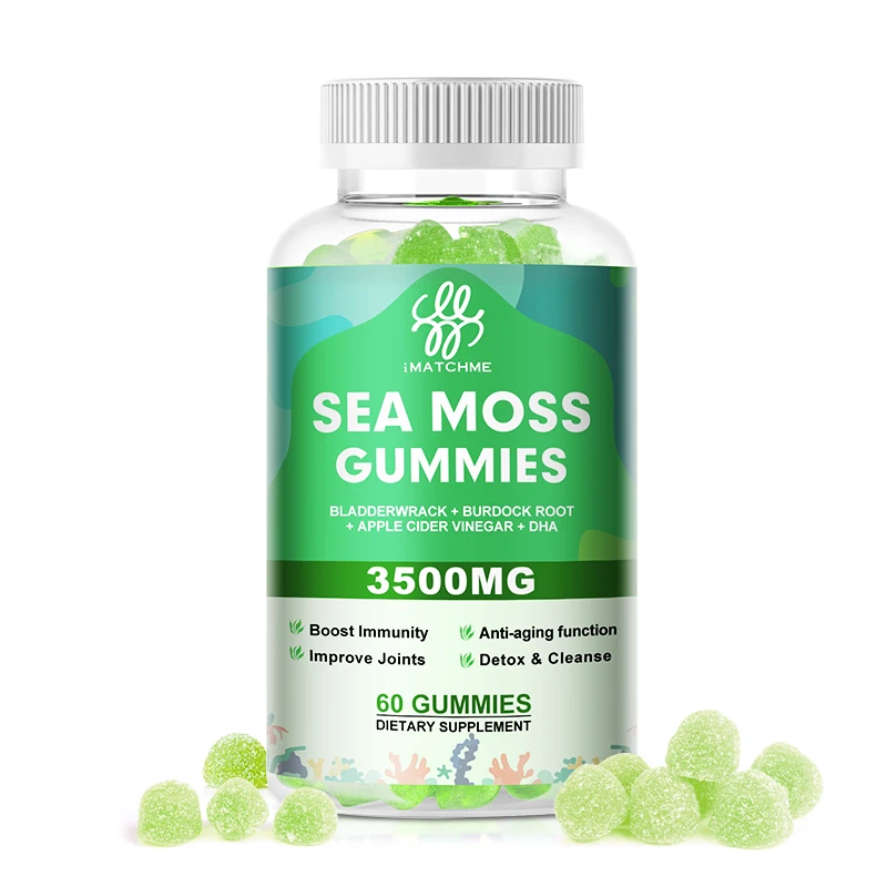 

iMATCHME 60pcs Organic Irish Sea Moss Gummies Apple Cider Vinegar Gummies Detox Slimming Chlorella Skinny Belly Immunity Support