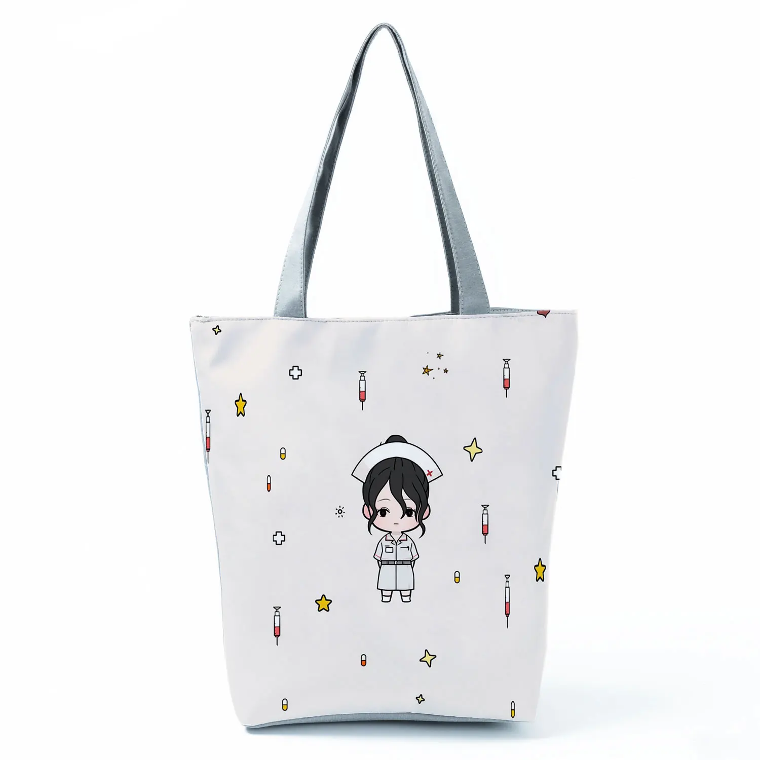 Nurse Needle Tubing Pattern Printed Customized Eco Shopper Polyester Totes Bags Women's Handbag Reusable Grocery Bag Pretty Gift