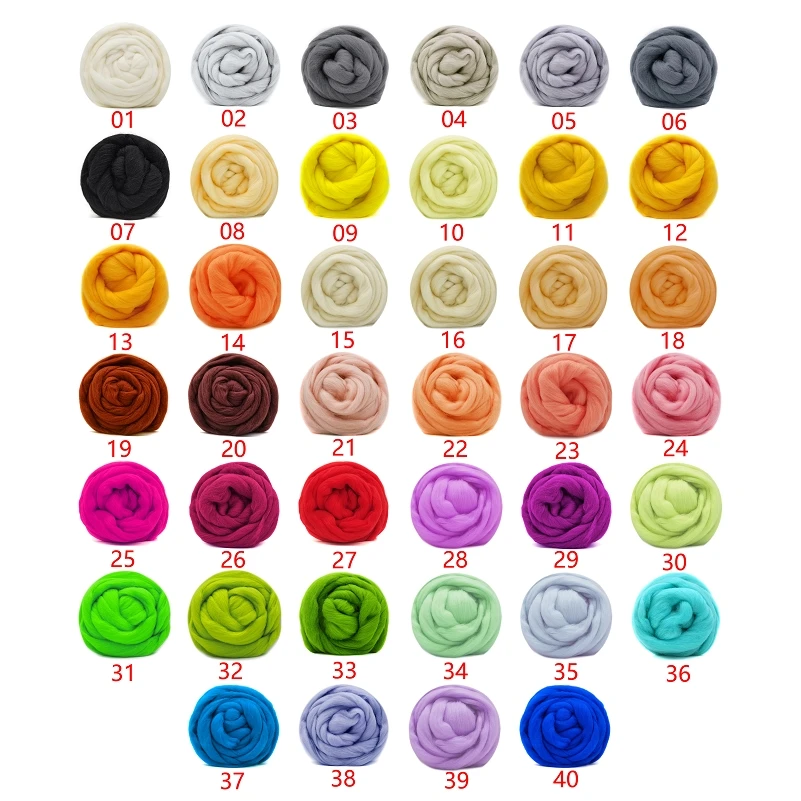 10g Felting Wool (40 Colors) 19 Microns Super Soft Natural Fiber Value Pack for Needle Kit 0.35 OZ Per Color | Дом и сад