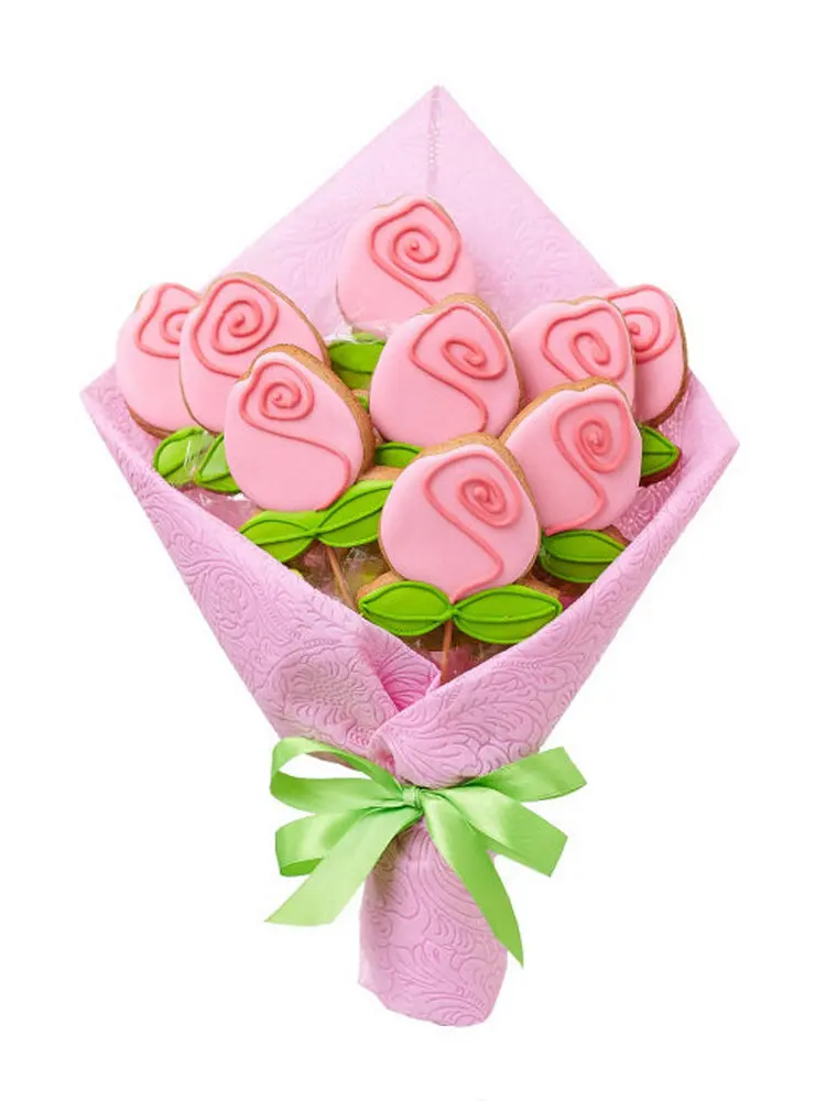 Набор из имбирных пряников &quotРозовые розы&quot 250 гр (ручная работа) | Продукты