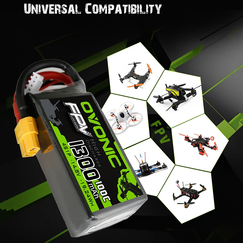 ovonic lipo батарея 1300 мач 4s 100c 148 v softcase серые ки