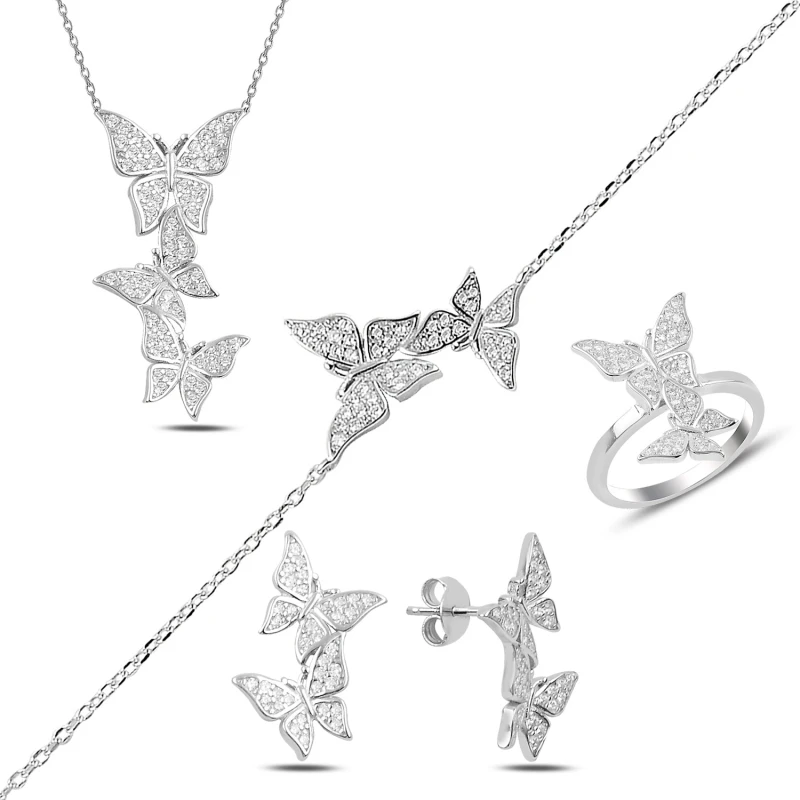 

Silver 925 Sterling Zircon Cubic Zirconia Butterfly Set