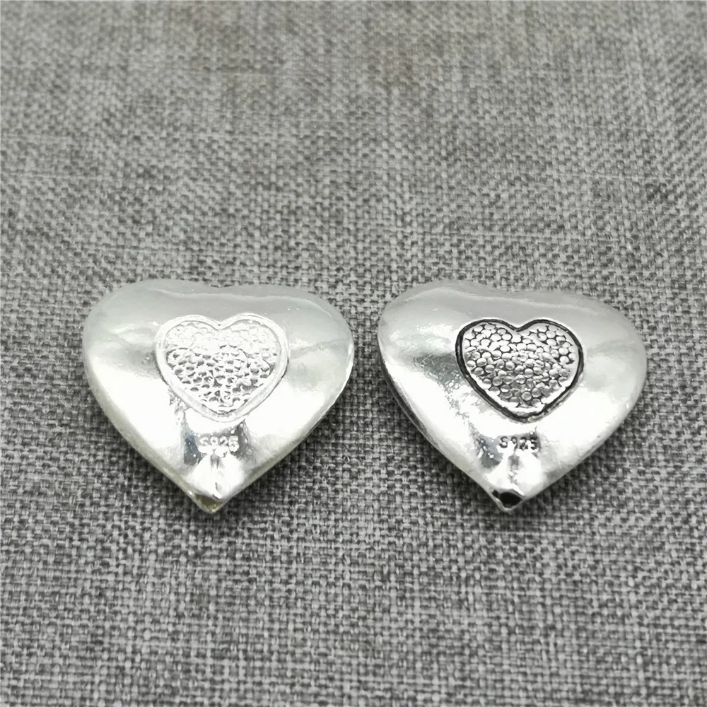 925 Sterling Silver Love Heart Bead w/ Imprint Full of Love 2-Sided for Bracelet Necklace