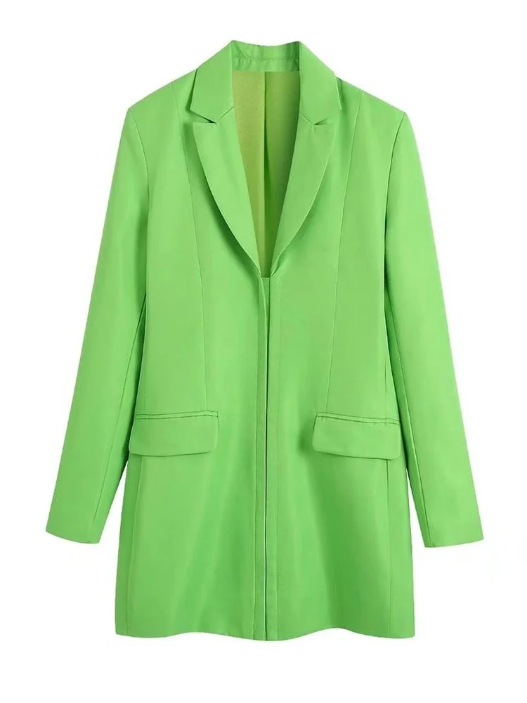 

ZXQJ Women 2022 Fashion Front Metal Hook Fitted Blazer Coat Vintage Long Sleeve Flap Pockets Female Outerwear Chic Veste Femme