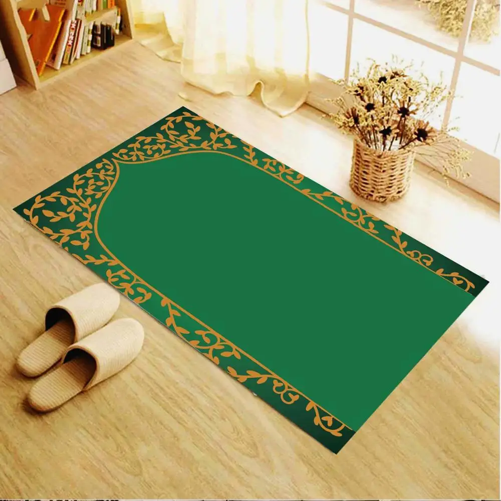

Elite Velvet Antislip Prayer Rug Green Thick And Soft Prayer Kaaba slamic Gift Mat Sajadah Muslim Janamaz slamic 0028