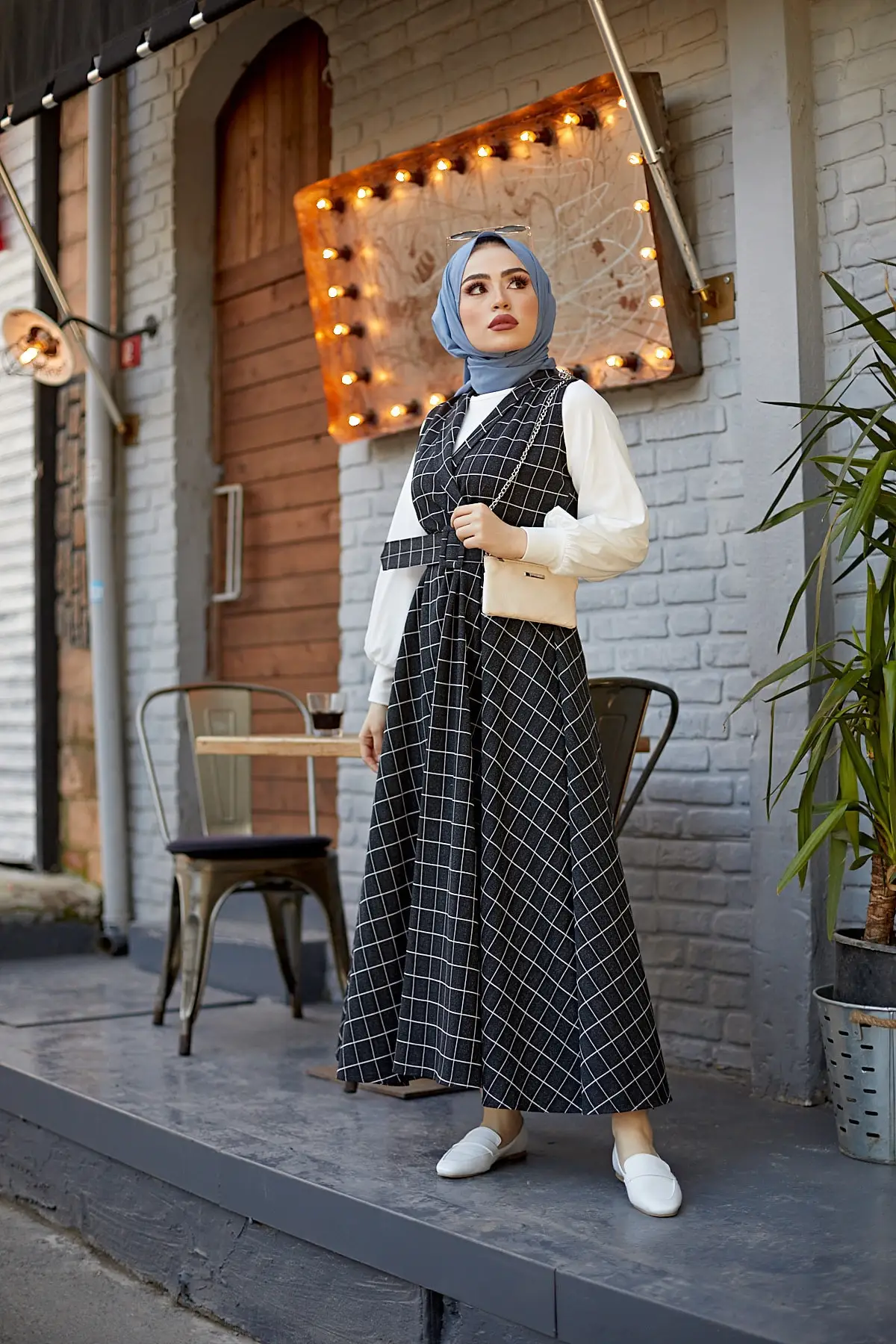 

Ramadan Kaftan Dubai Abaya Turkey Muslim Women Hijab Dress Islam Kaftan Square Pattern Gilet Dress Hijab Combination Black