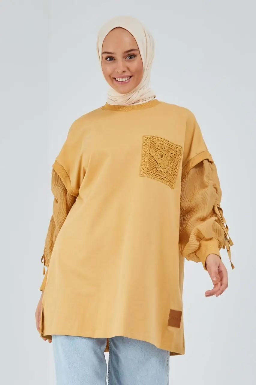 

Women's Sportswear tunic balloon sleeve and embroidery detail crew neckline stylish and elegant women's top clothing Muslim fashion seasonal stylish fashion