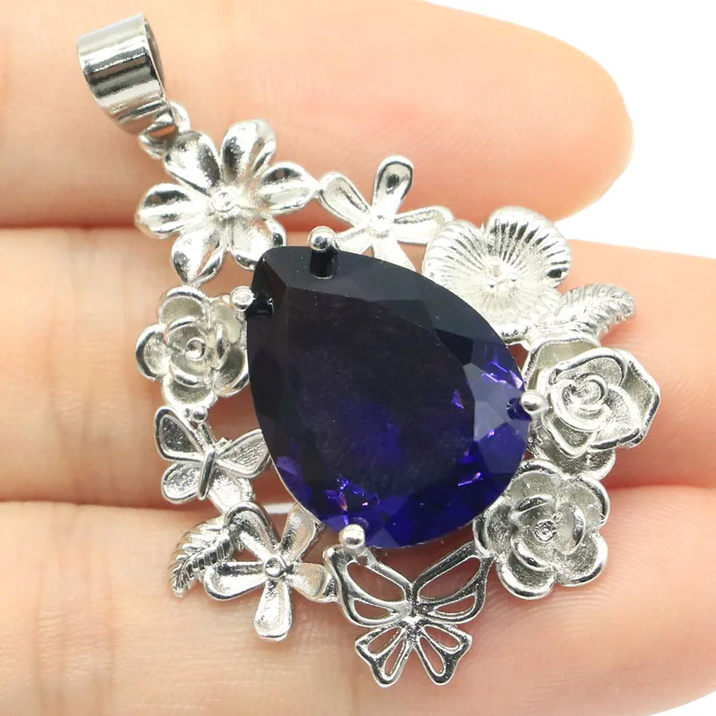 45x32mm ohemia Design Big Gemstone 20x15mm Created Pink Tourmaline New Stone Iolite Ladies Wedding Silver Pendant | Украшения и