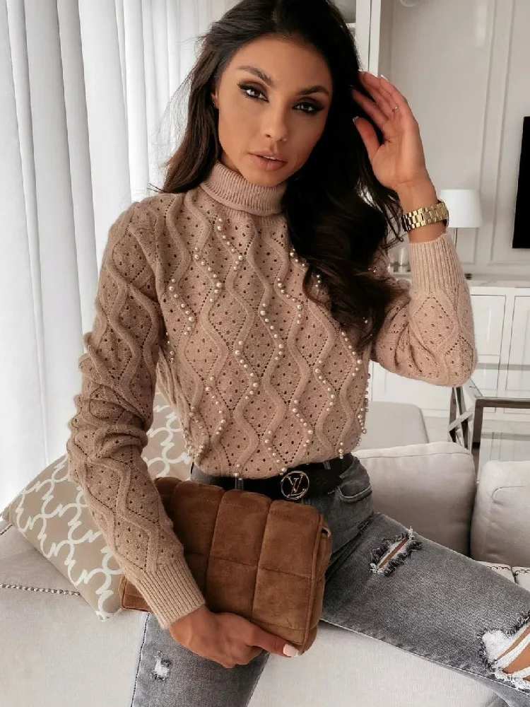 

Женский вязаный свитер с высоким воротником, модные пуловеры с высоким воротником, женский зимний роскошный свободный сексуальный хиджаб ф...