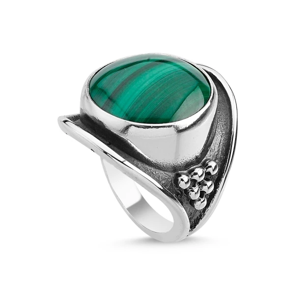 

Серебряное 925 пробы кольцо ручной работы из малахитового камня