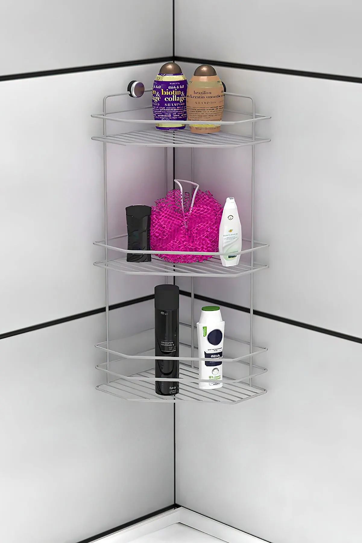 

Lifetime Stainless Adhesive Bathroom Corner, Shampoo Holder Three Layers, No Drilling, No Drill Screw Bathroom Corner Shampoo
