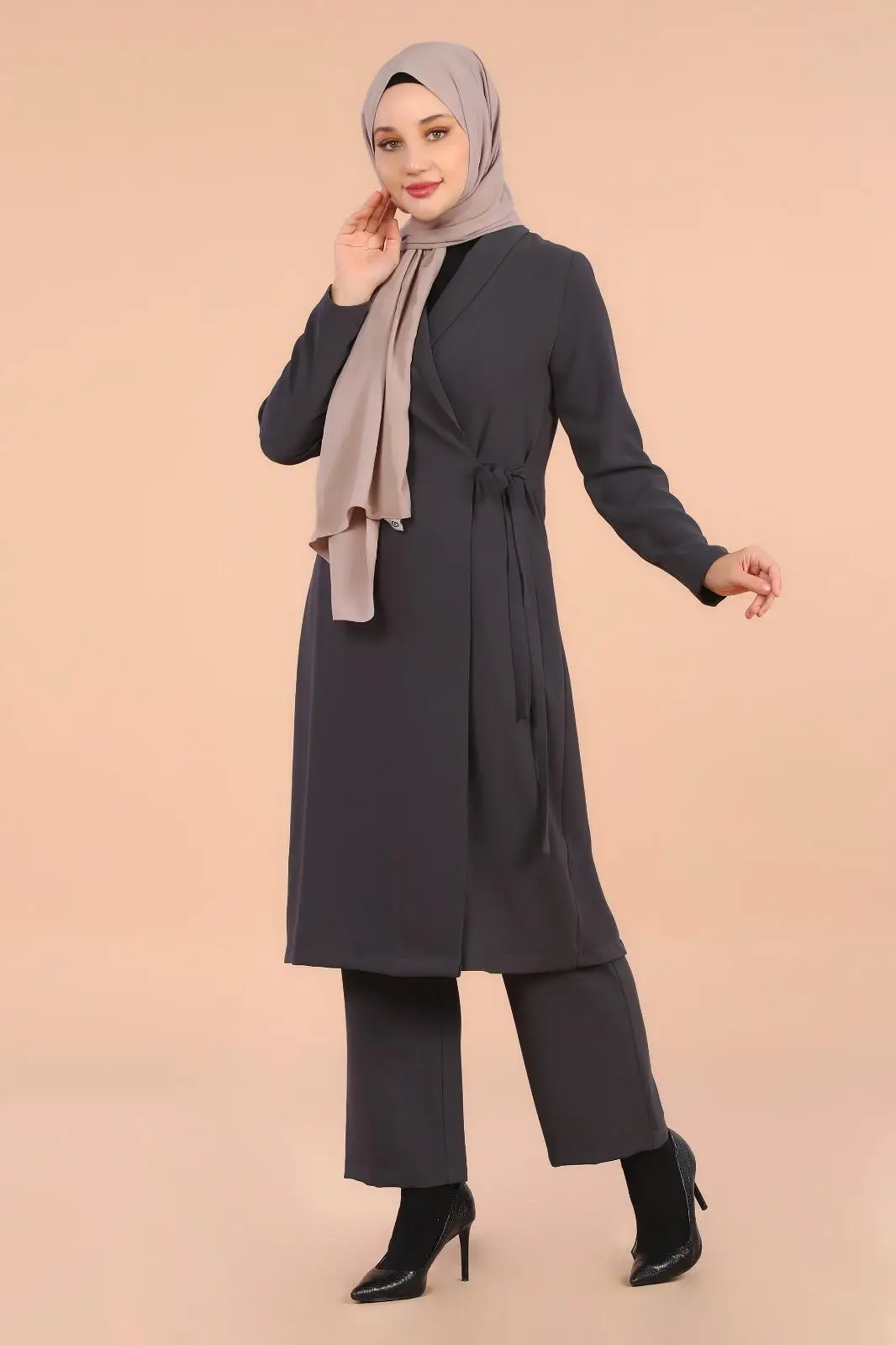 

crepe fabric double suit side tied women muslim clothing trouser suit