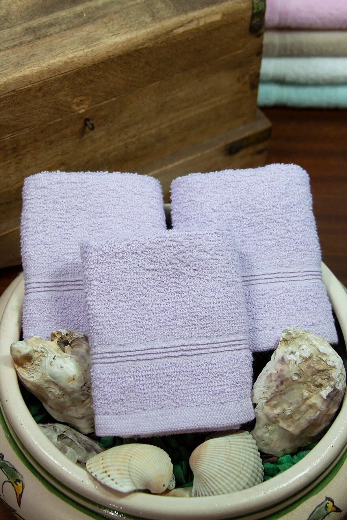 3 Pieces Set, Super Absorbent, Vibrant Colours Non-fading, Decorative, Purple, Sea Green 30x30 Cm