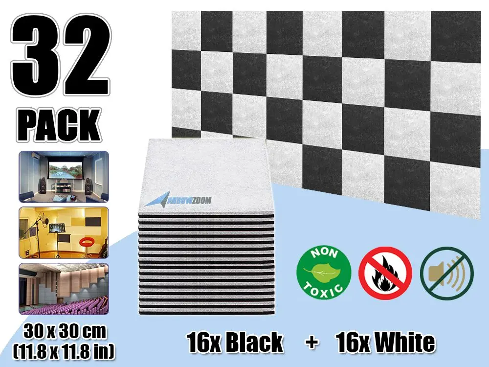32 pcs Black - White Arrowzoom звукопоглощающие акустические полиэфирные тканевые студийные стеновые панели 11," x 11,8" Набор комбинированных цветов AZ1093 - Color: 32 pcs Black - White