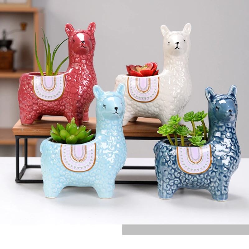 

DIY Sheep Shape Animal Plant Pot Ceramic Flower Pots for Office Garden Potted Pottery Succulent Planter Micro Vase Desk Decor
