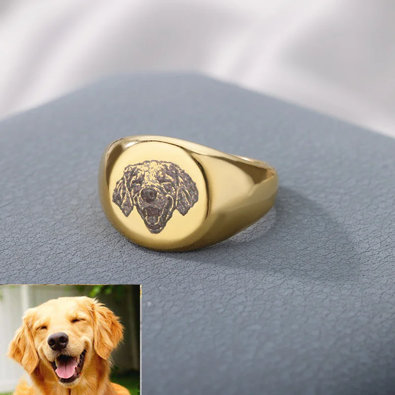 

Custom Pet Photo Name Rings For Women Men Rose Gold Sliver Color Personalized Portrait Signet Ring Stainless Steel Jewelry Gift