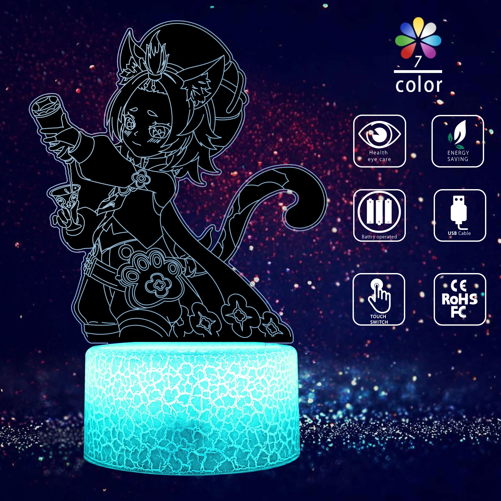 

3D Night Light Lamp Gaming Room Desk Setup Decor Table Touch 7 Color Genshin Animated Cartoon Kids Gift Toy Birthday Xmas-27