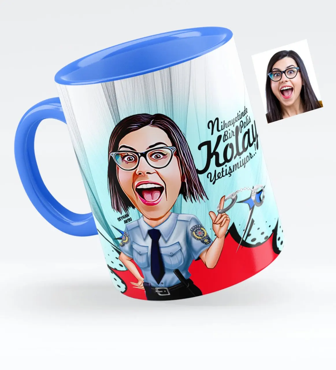 

Персонализированные Женские Polis Caricature голубой кружки чашки-1