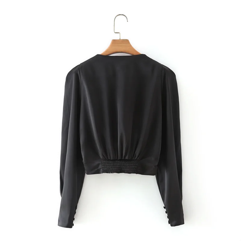 Блузка Женская атласная с V-образным вырезом и длинным рукавом 2021 | одежда