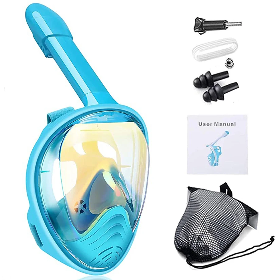 

Kids Snorkel Mask Full Face, Snorkeling Gear with Camera Mount, 180 Degree Panoramic View Snorkeling Set Anti-Fog Anti-Leak