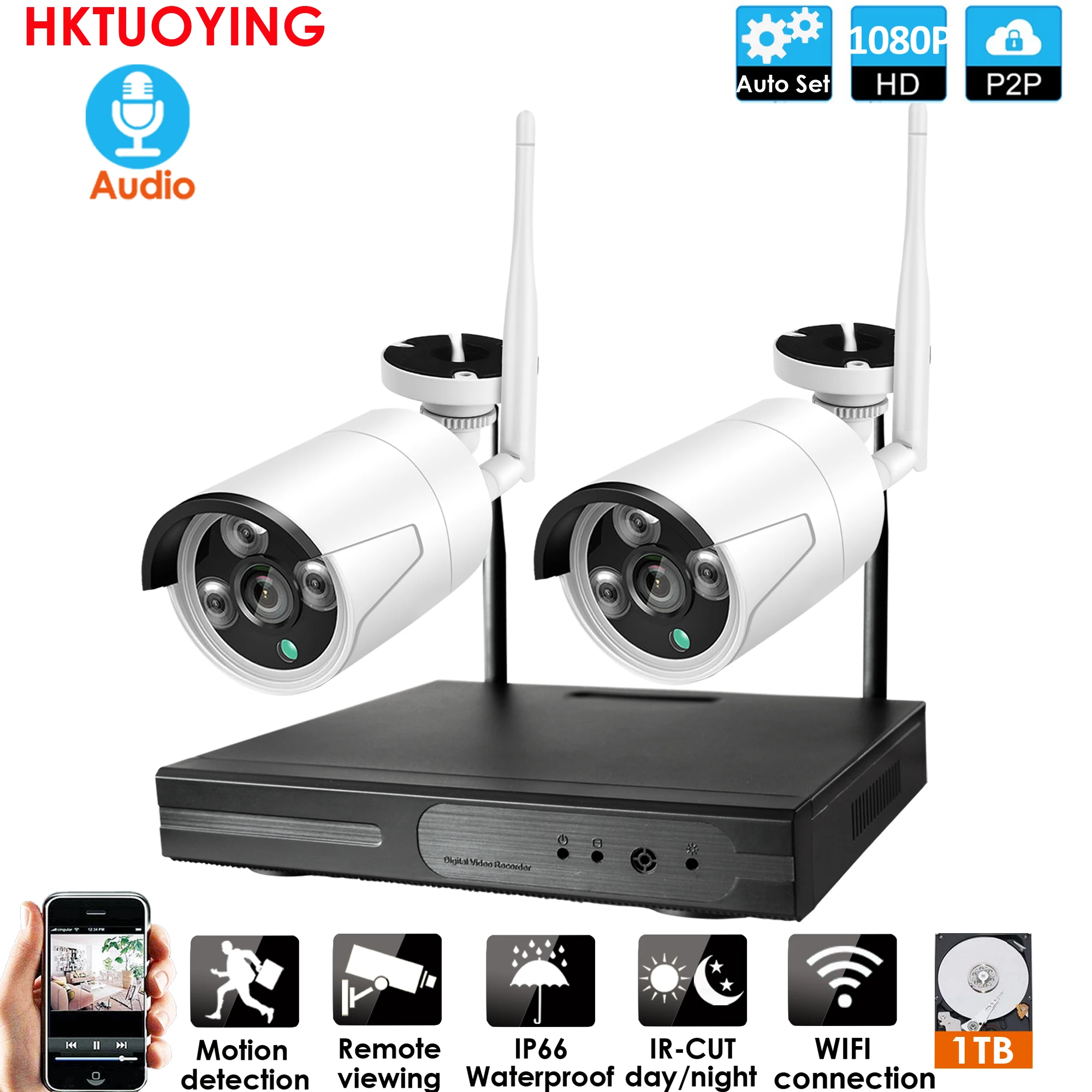 8CH CCTV Системы Беспроводной 1080P NVR 2 шт. 3.0MP ИК Крытый P2P Wi Fi IP камера видеонаблюдения
